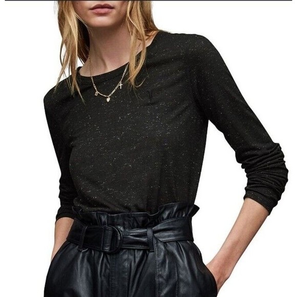 All Saints Tops - All Saints NWT Esme Black Shimmer Sparkle Metallic Long Sleeve Shirt Size 10